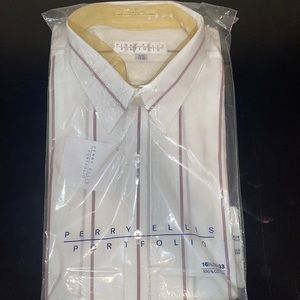 Perry Ellis White with Maroon Striped Dress Shirt